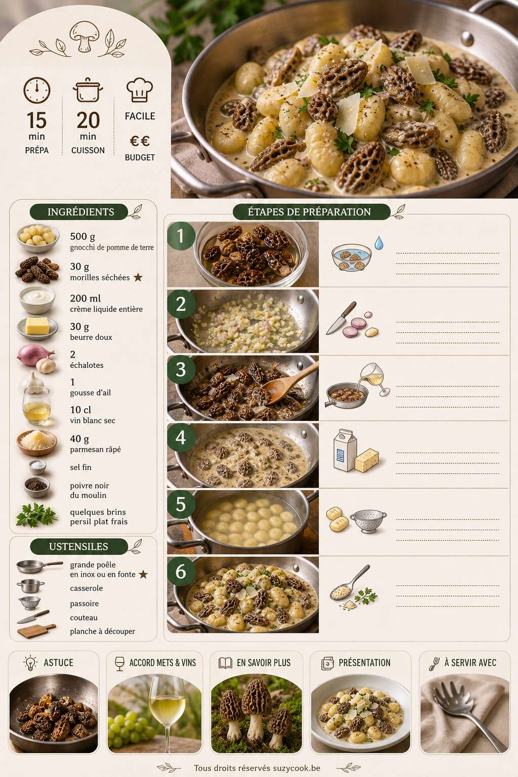 Fiche recette Recette de gnocchi aux morilles simples et savoureux