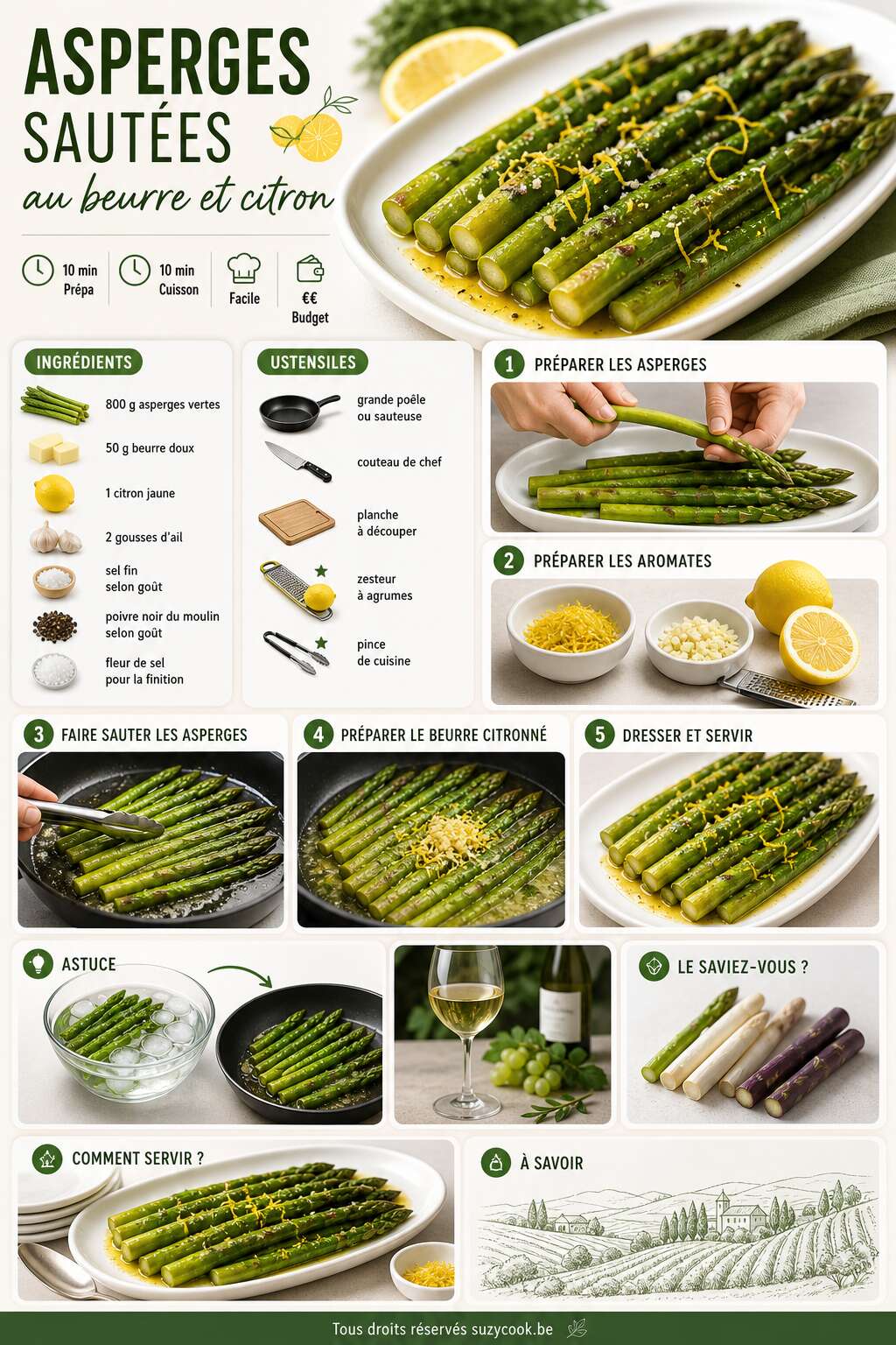 Fiche recette Asperges saut&eacute;es au beurre et citron : recette simple