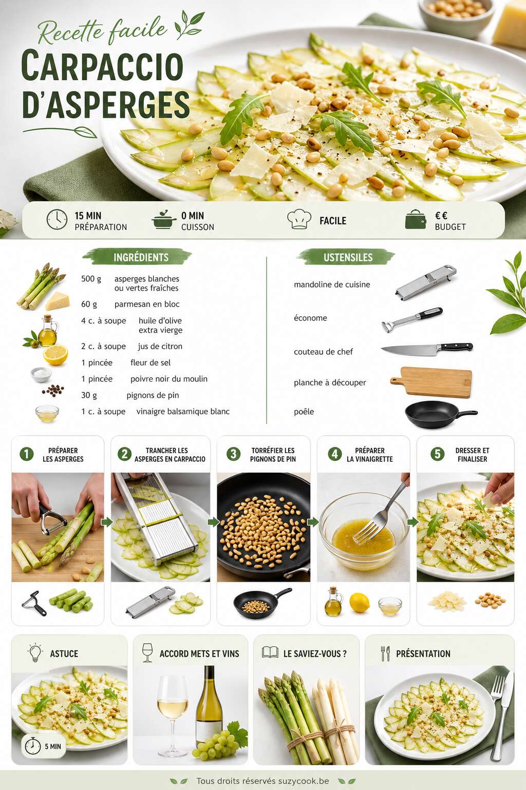Fiche recette Recette facile : carpaccio d'asperges