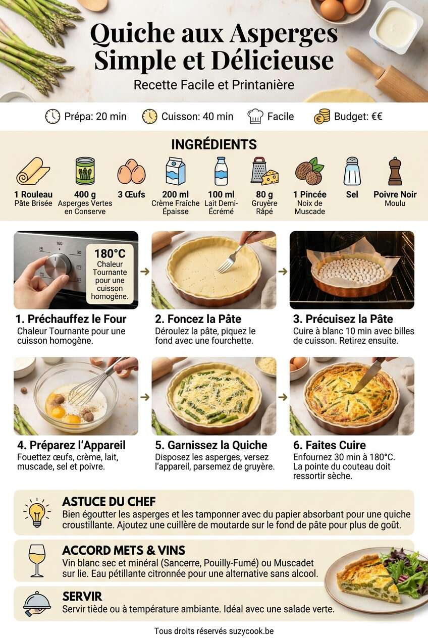 Fiche recette Recette de quiche aux asperges simple et d&eacute;licieuse