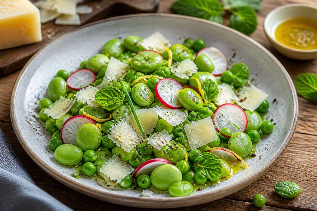 Salade croquante de fèves et petits pois : recette simple