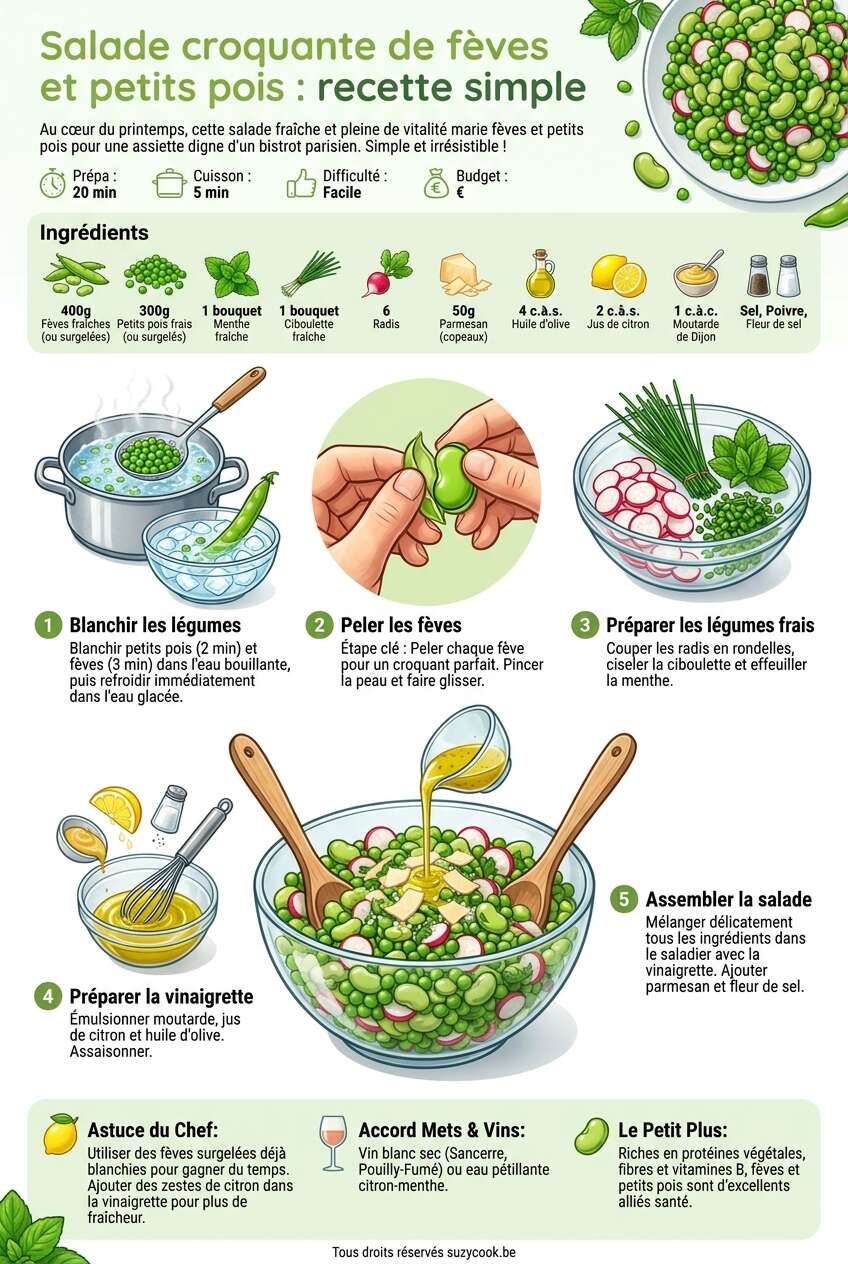 Fiche recette Salade croquante de f&egrave;ves et petits pois : recette simple