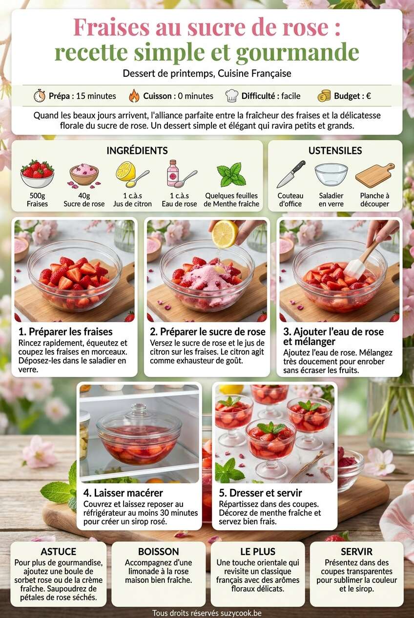 Fiche recette Fraises au sucre de rose : recette simple et gourmande