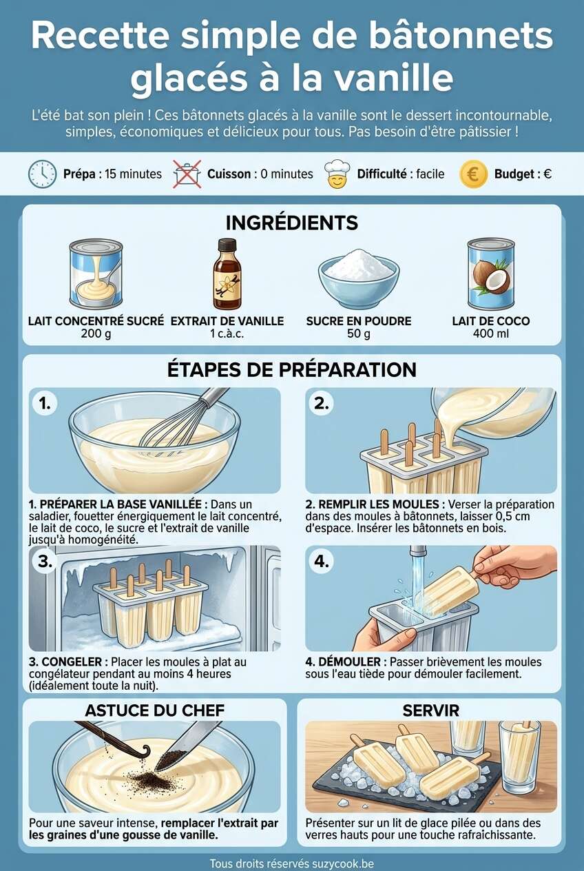 Fiche recette Recette simple de b&acirc;tonnets glac&eacute;s &agrave; la vanille