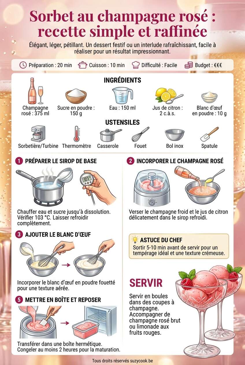Fiche recette Sorbet au champagne ros&eacute; : recette simple et raffin&eacute;e