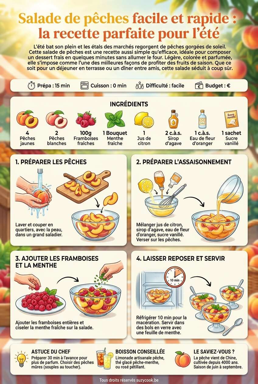 Fiche recette Salade de p&ecirc;ches facile et rapide : la recette parfaite pour l'&eacute;t&eacute;