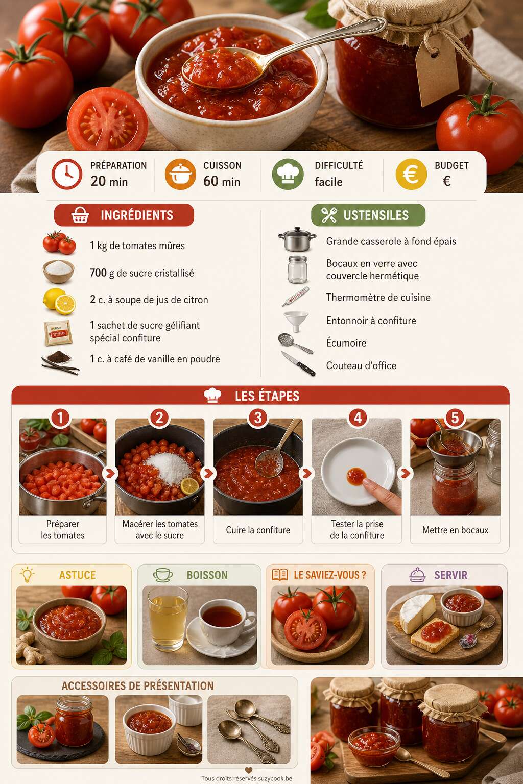 Fiche recette Recette facile : confiture de tomates maison