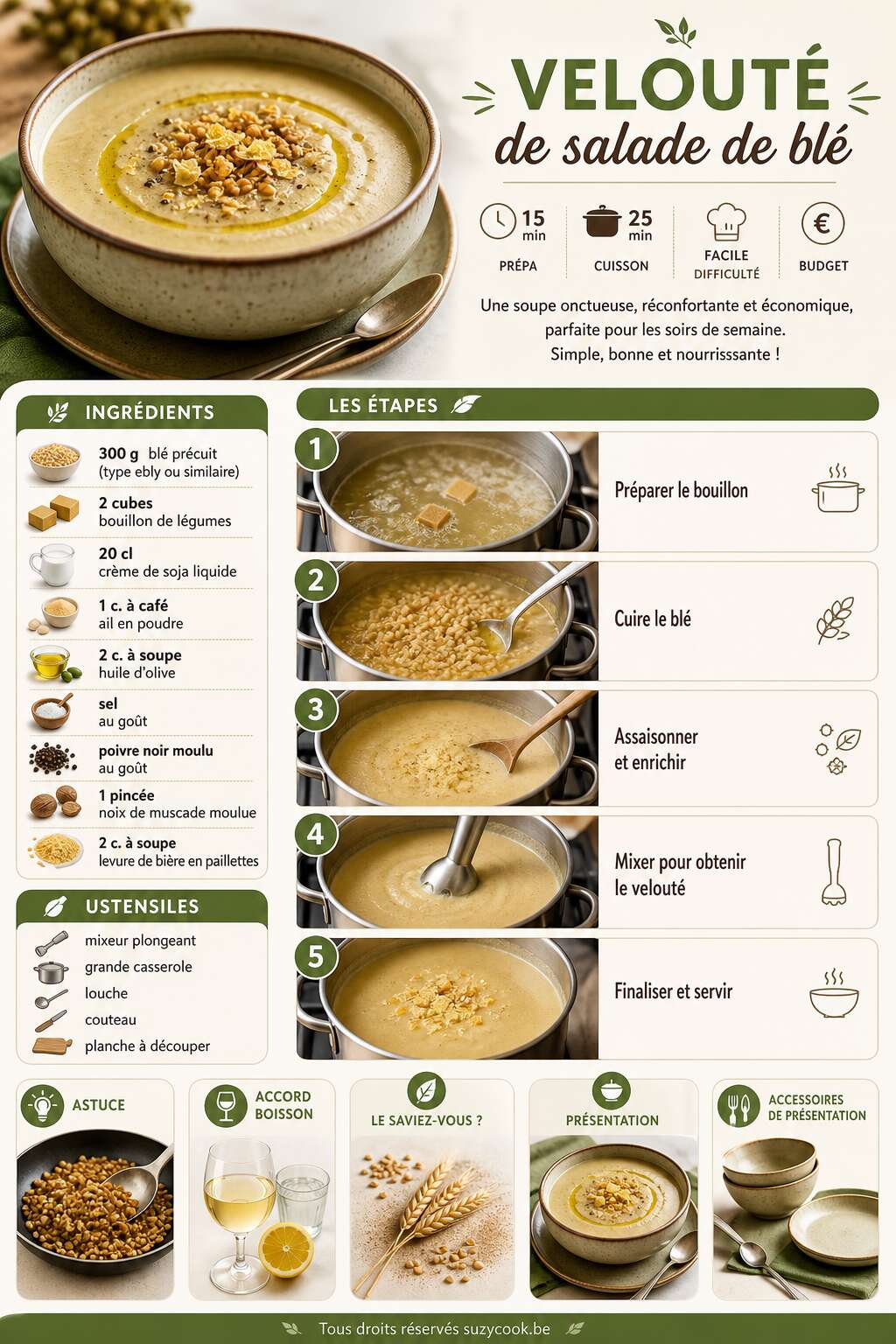 Fiche recette Velout&eacute; de salade de bl&eacute; : recette simple et savoureuse