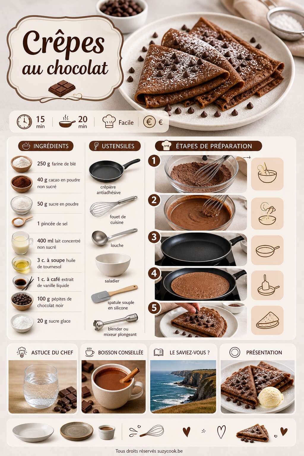 Fiche recette Cr&ecirc;pes au chocolat : recette facile et d&eacute;licieuse