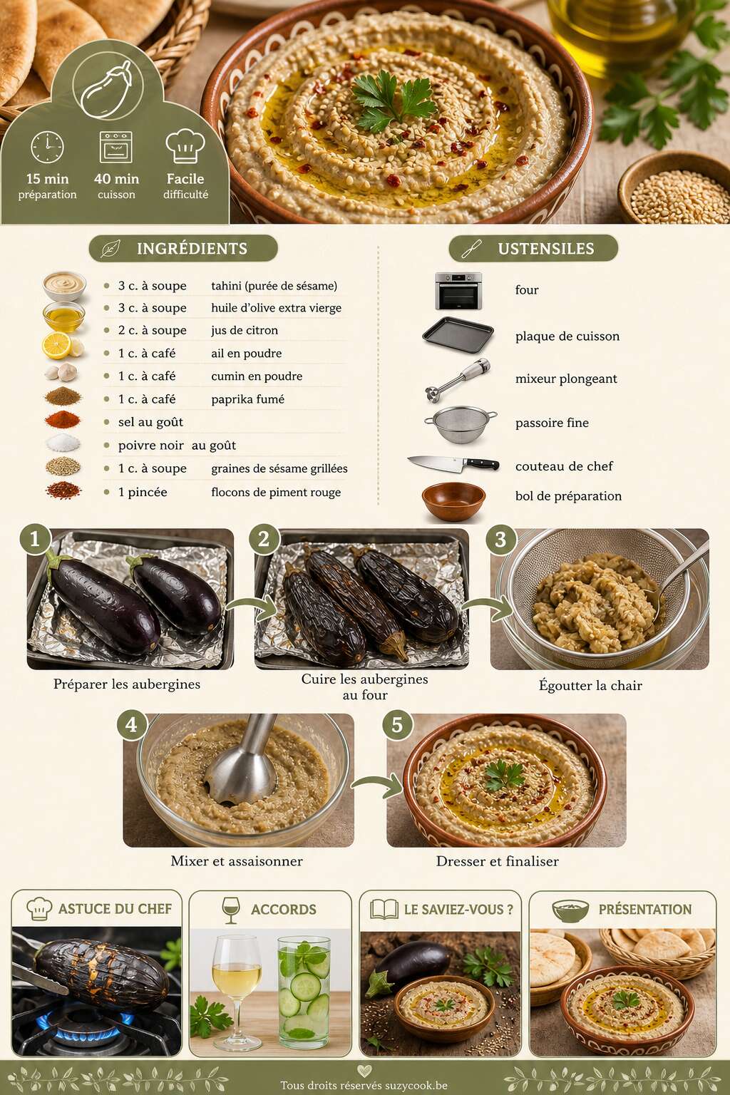Fiche recette Caviar d'aubergine au tahini simple et savoureux