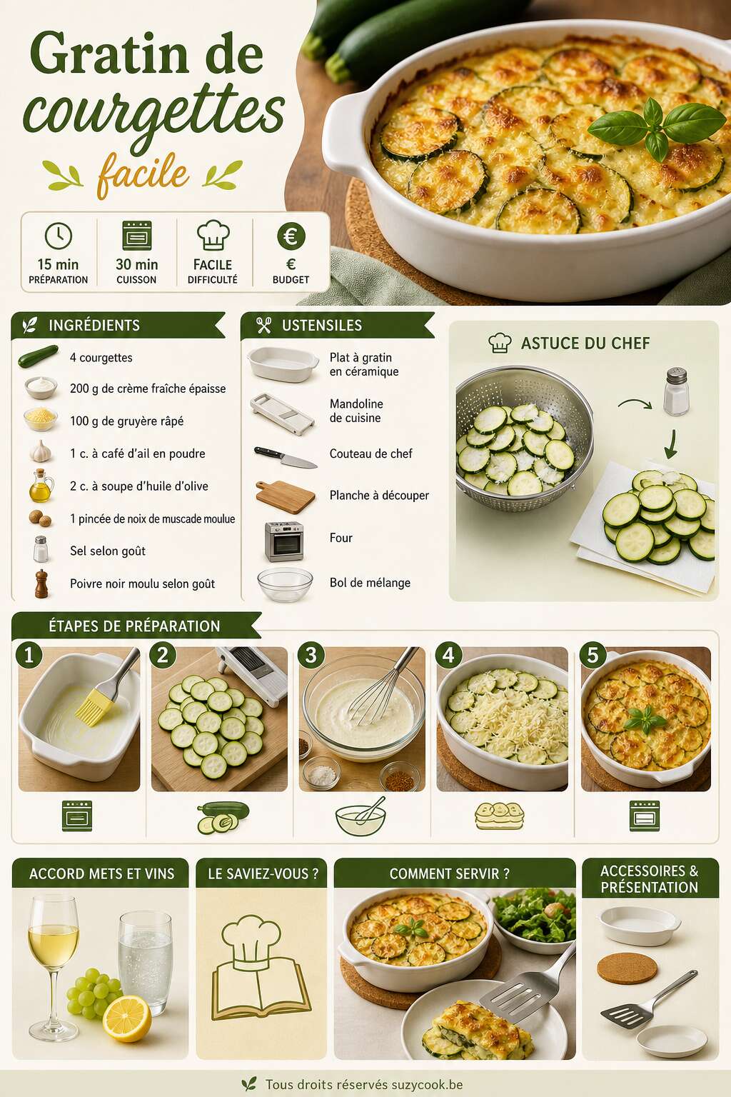 Fiche recette Gratin de courgettes facile : recette simple et rapide