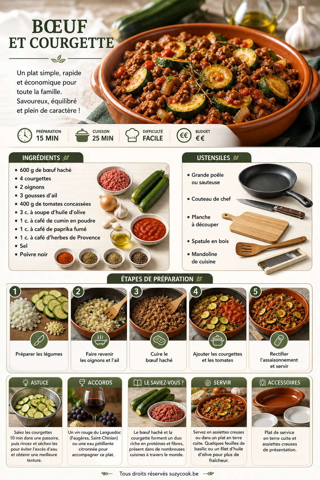 Fiche recette Recette simple : boeuf et courgette Fiche recette Recette simple : boeuf et courgette