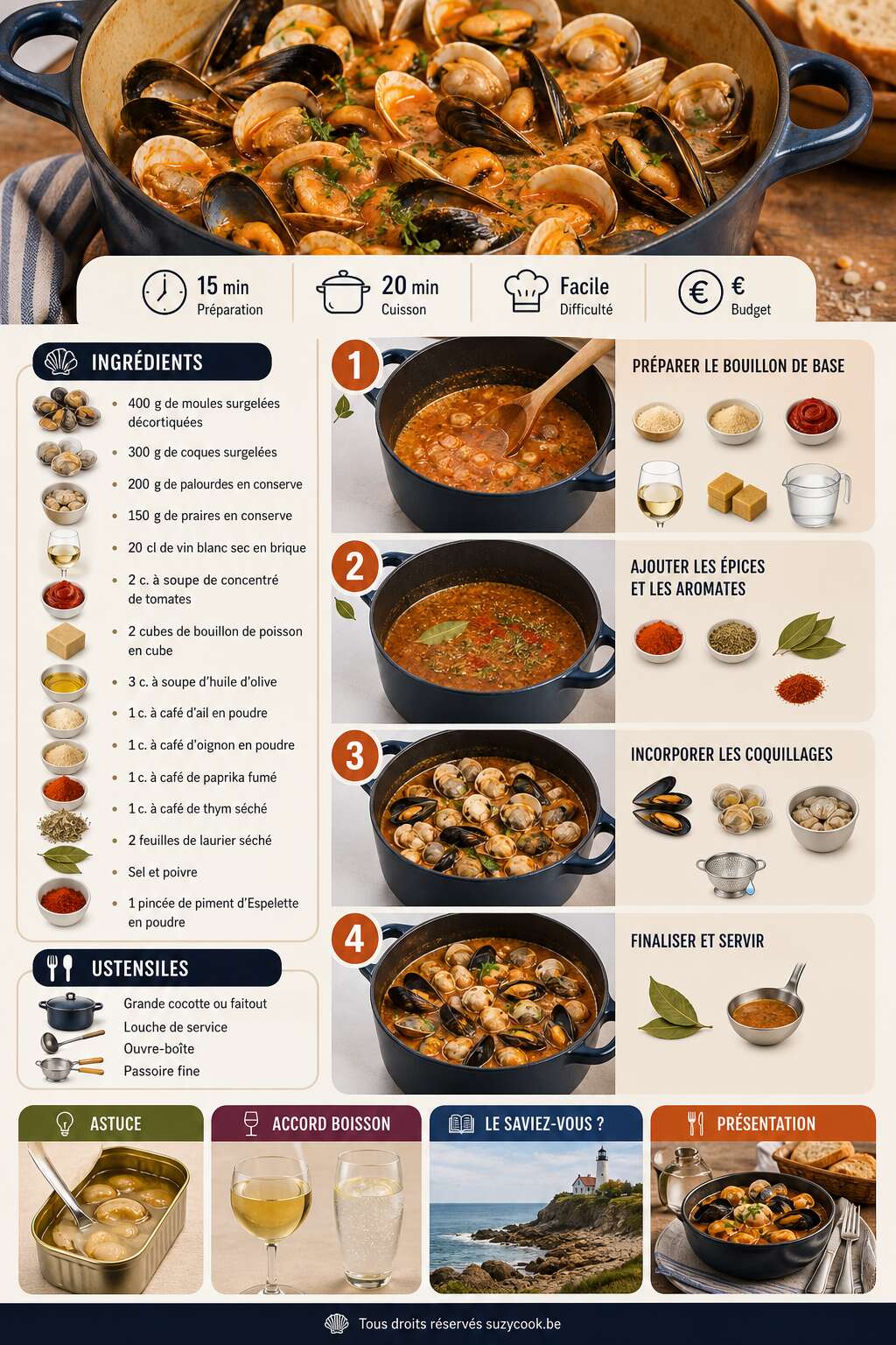 Fiche recette Pot&eacute;e de coquillages : recette simple et savoureuse