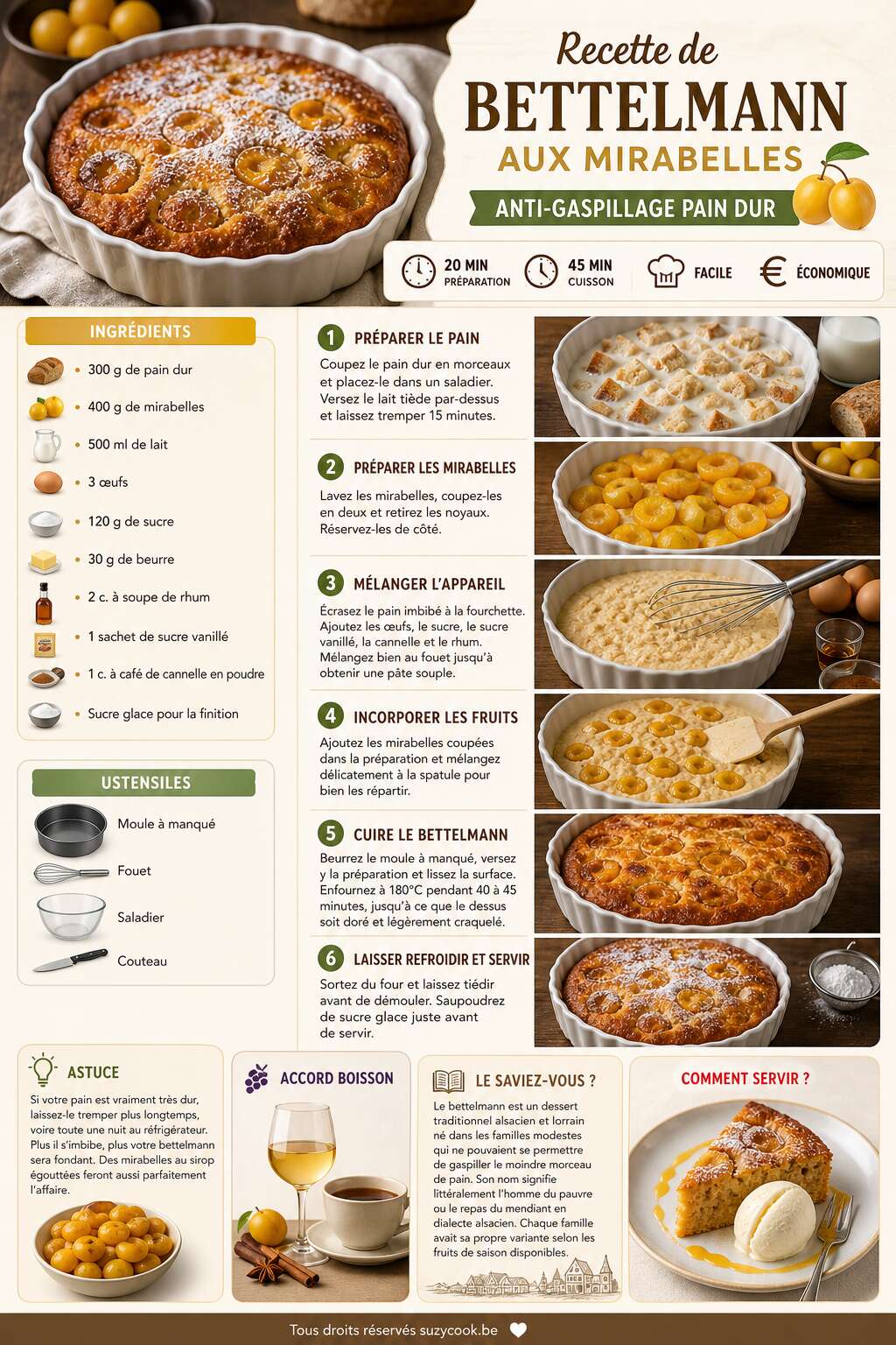 Fiche recette Recette de bettelmann aux mirabelles : anti-gaspillage pain dur