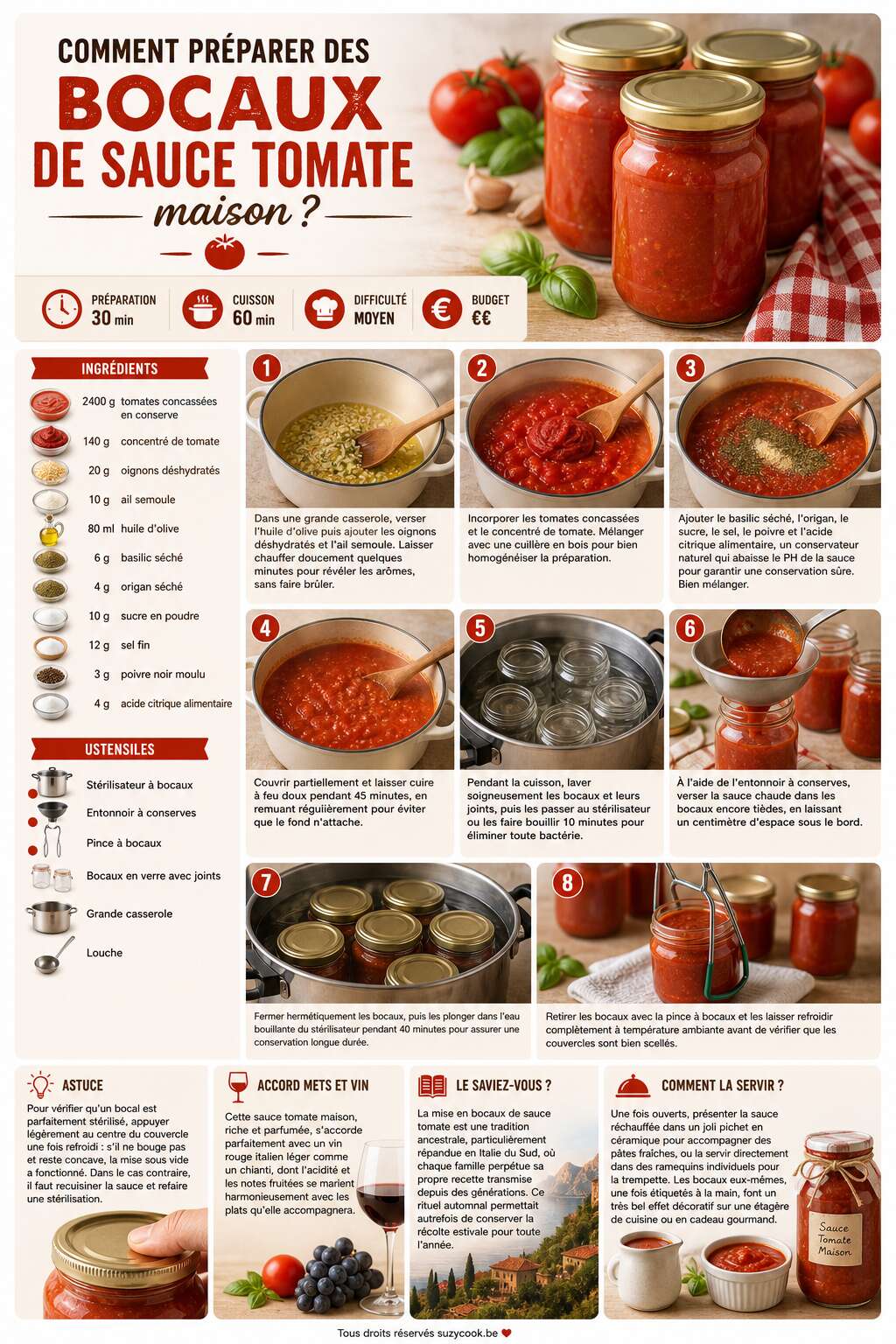 Fiche recette Comment préparer des bocaux de sauce tomate maison ? Fiche recette Comment préparer des bocaux de sauce tomate maison ?
