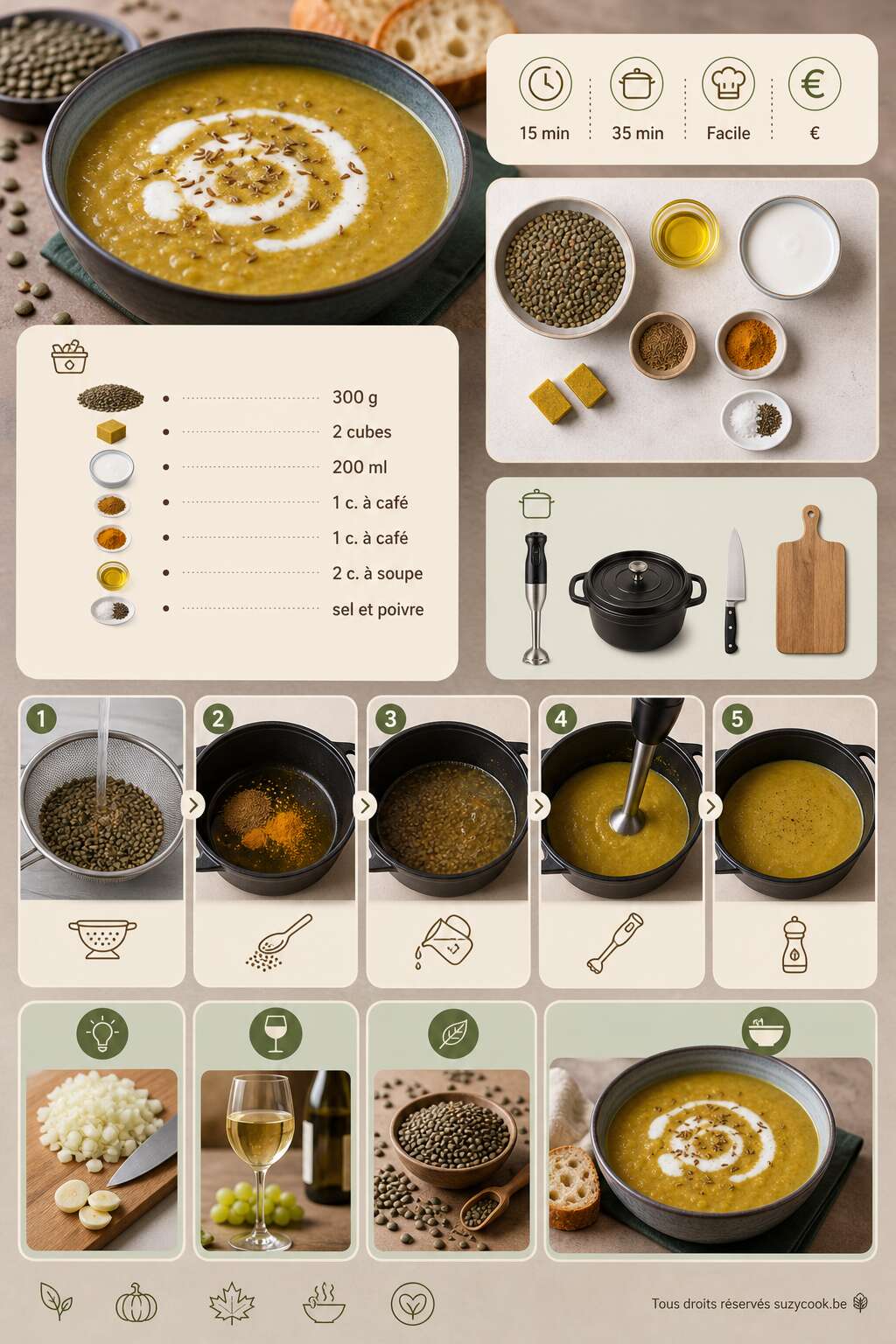 Fiche recette Soupe de lentilles : recette simple et savoureuse Fiche recette Soupe de lentilles : recette simple et savoureuse