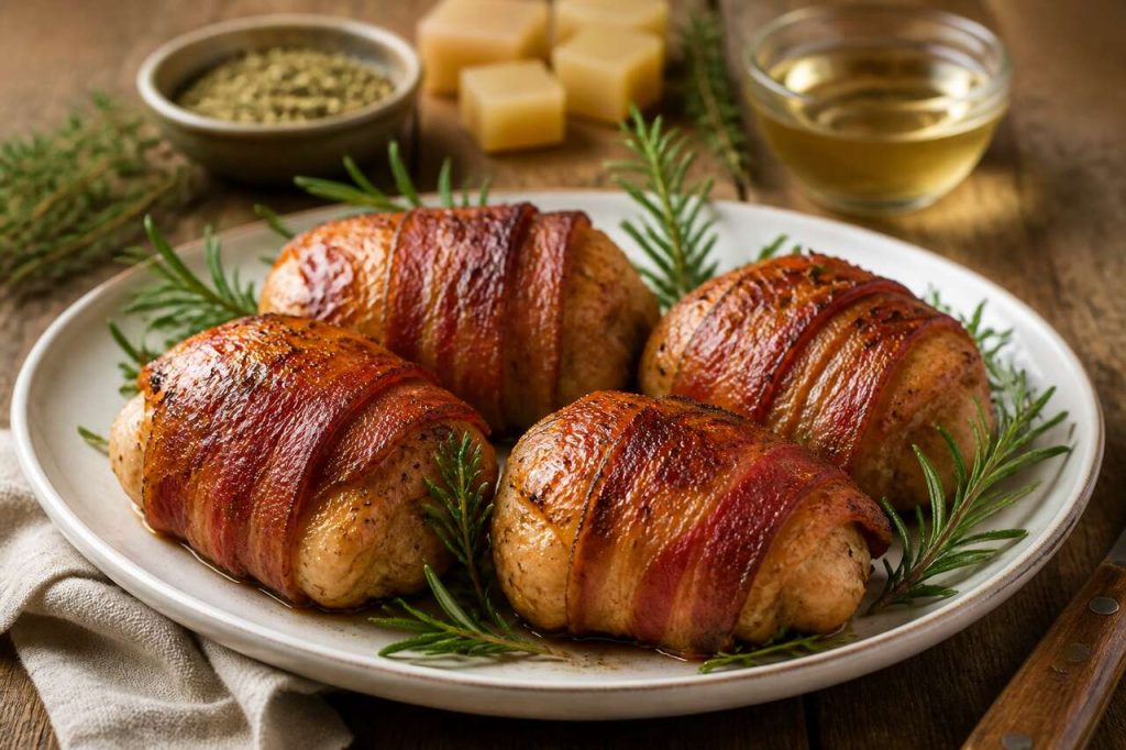 Recette simple de poulet au lard et huile d'olive