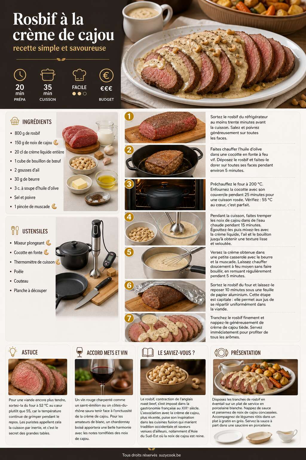 Fiche recette Rosbif à la crème de cajou : recette simple et savoureuse Fiche recette Rosbif à la crème de cajou : recette simple et savoureuse
