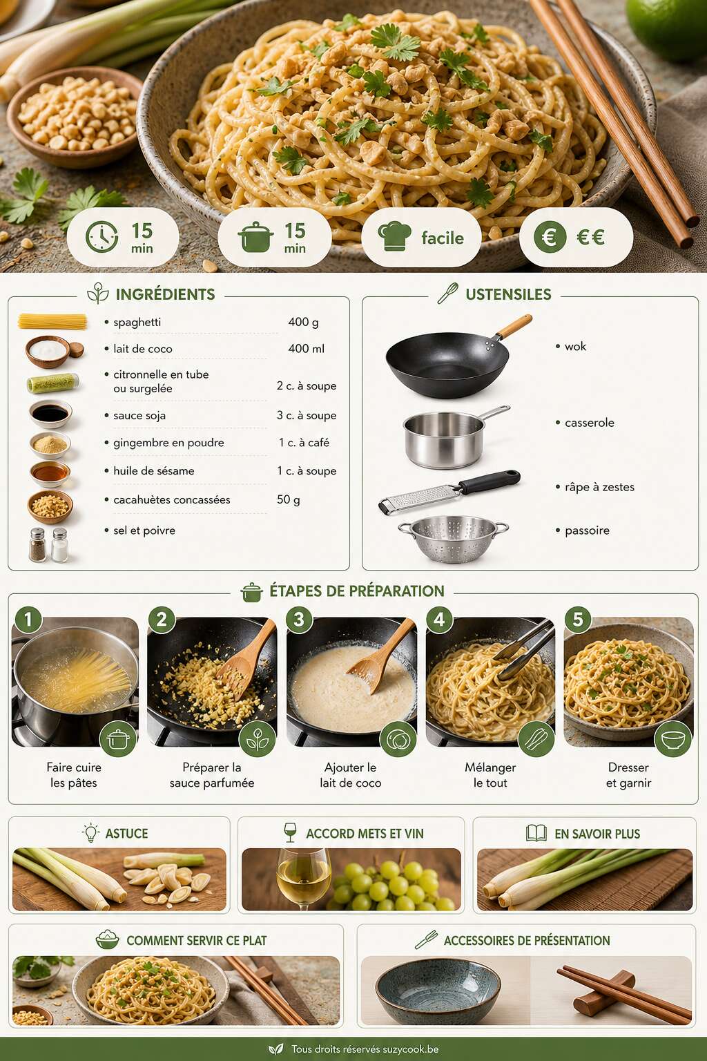 Fiche recette Spaghetti à la citronnelle : recette simple et savoureuse Fiche recette Spaghetti à la citronnelle : recette simple et savoureuse
