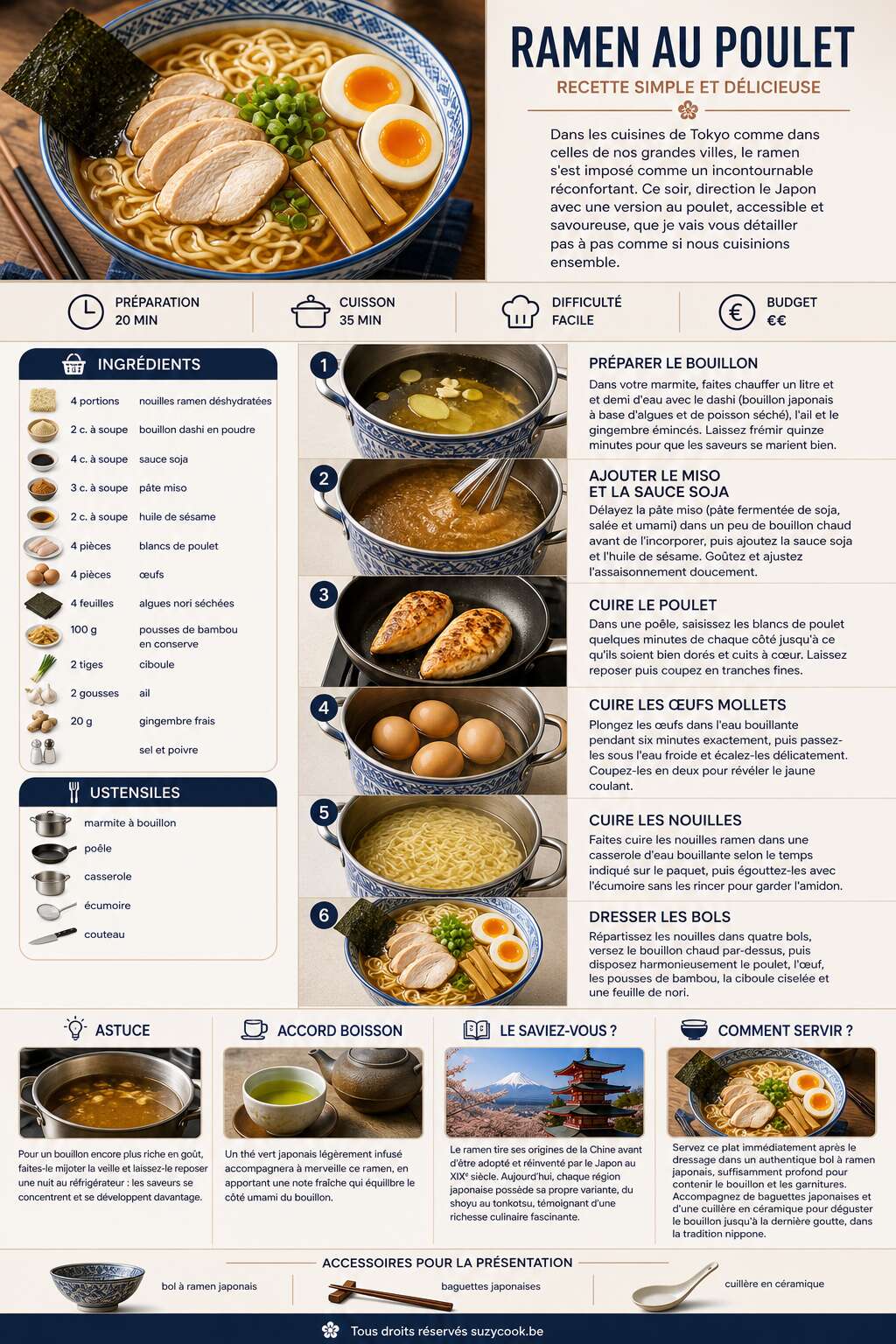 Fiche recette Ramen au poulet : recette simple et délicieuse Fiche recette Ramen au poulet : recette simple et délicieuse