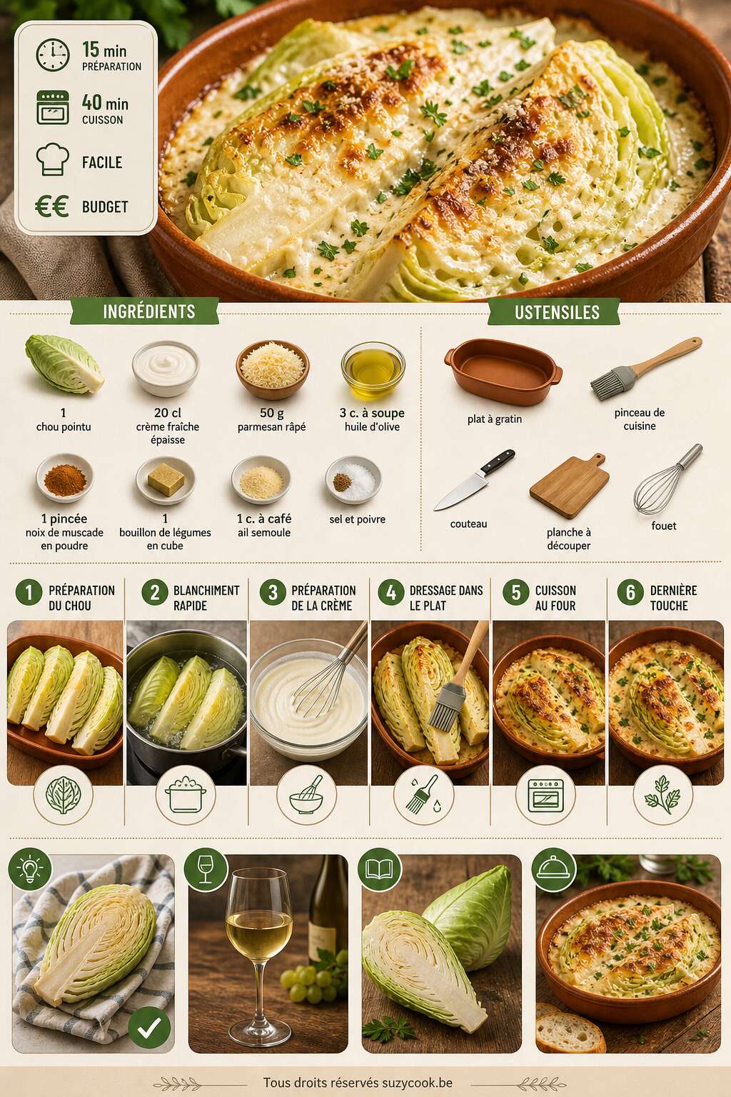 Fiche recette Chou pointu r&ocirc;ti &agrave; la cr&egrave;me : recette facile et savoureuse