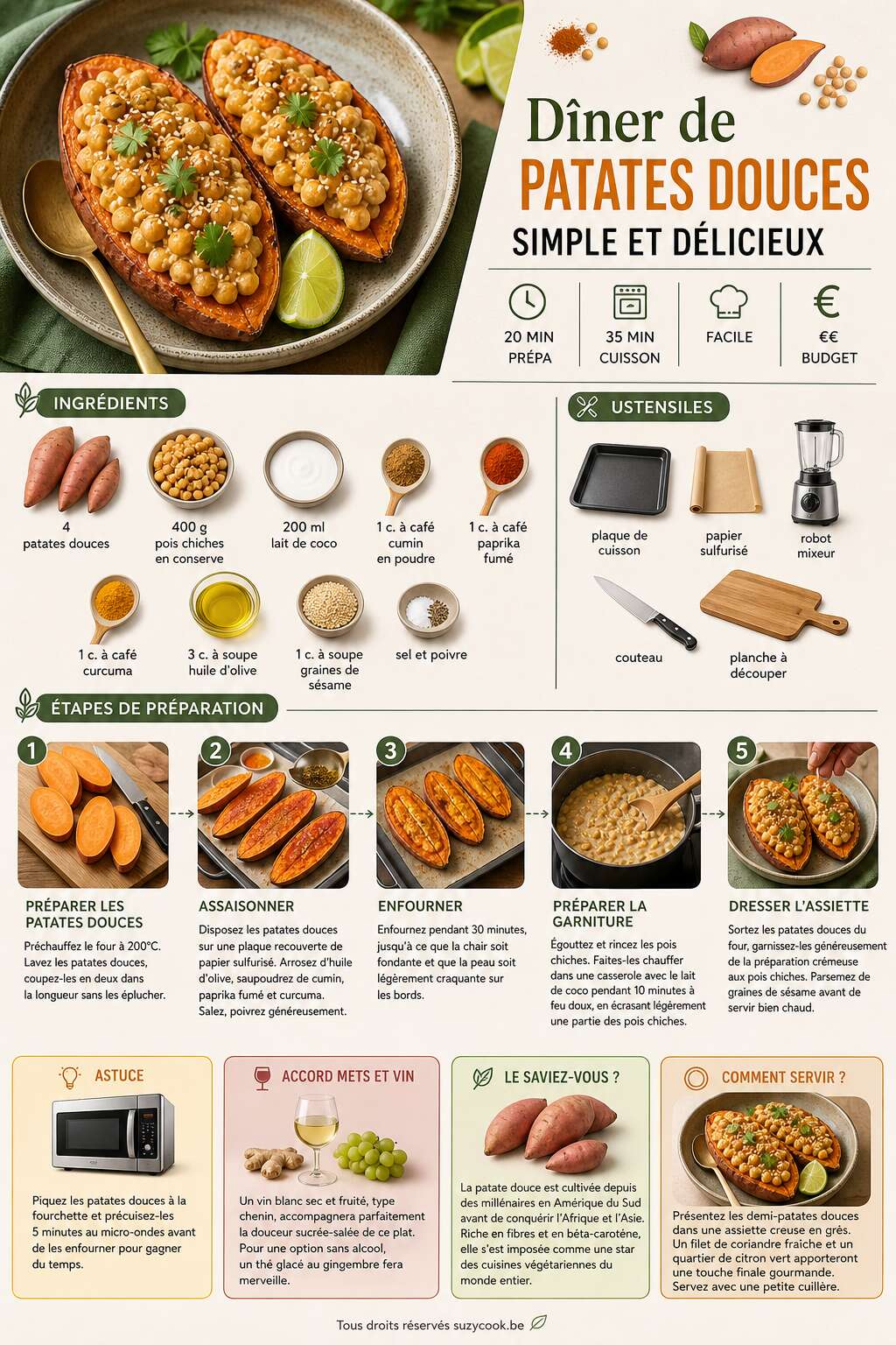 Fiche recette Dîner de patates douces simple et délicieux Fiche recette Dîner de patates douces simple et délicieux