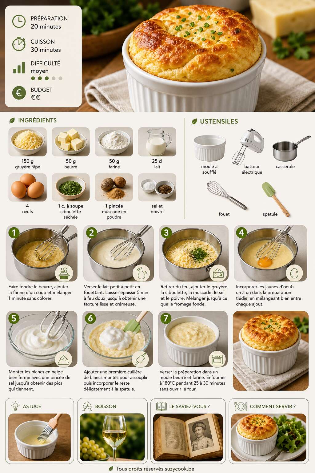 Fiche recette Souffl&eacute; au fromage et aux herbes : recette simple et savoureuse