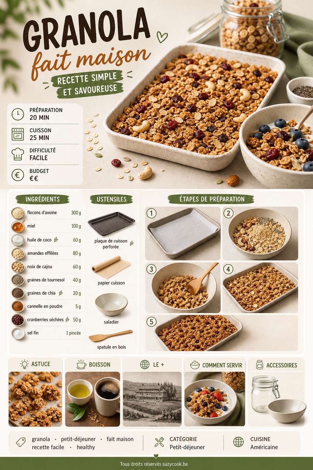 Fiche recette Granola fait maison : recette simple et savoureuse Fiche recette Granola fait maison : recette simple et savoureuse