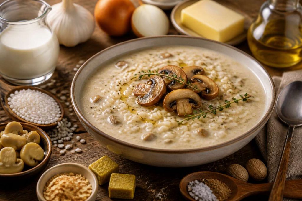 Velouté de riz et champignons : recette simple et savoureuse