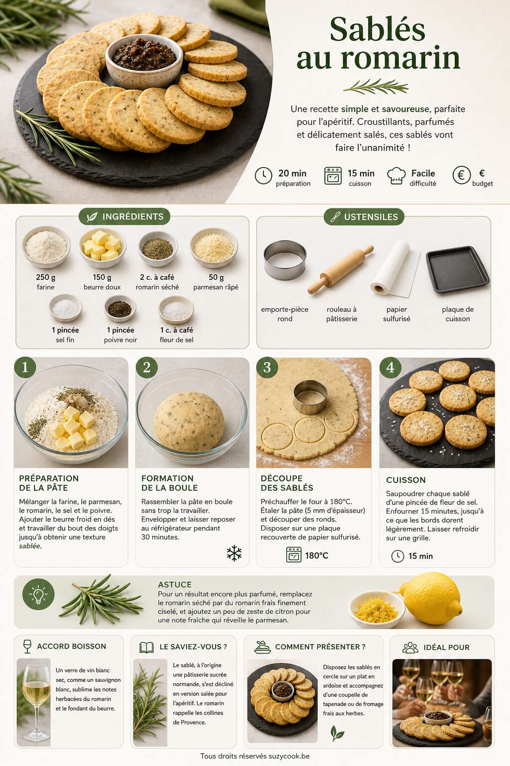 Fiche recette Sabl&eacute;s au romarin : recette simple et savoureuse