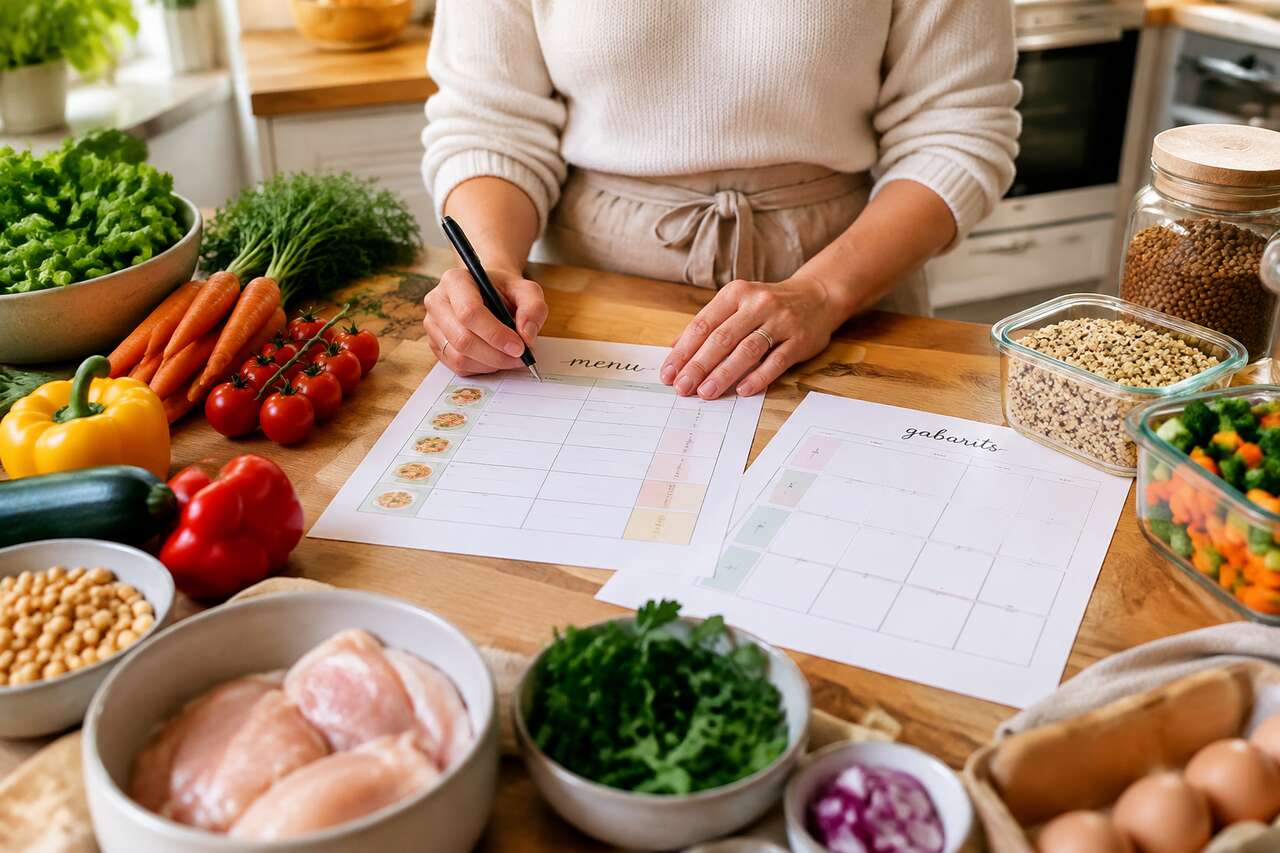 Construire une semaine de repas en 30 minutes: la m&eacute;thode menu + gabarits