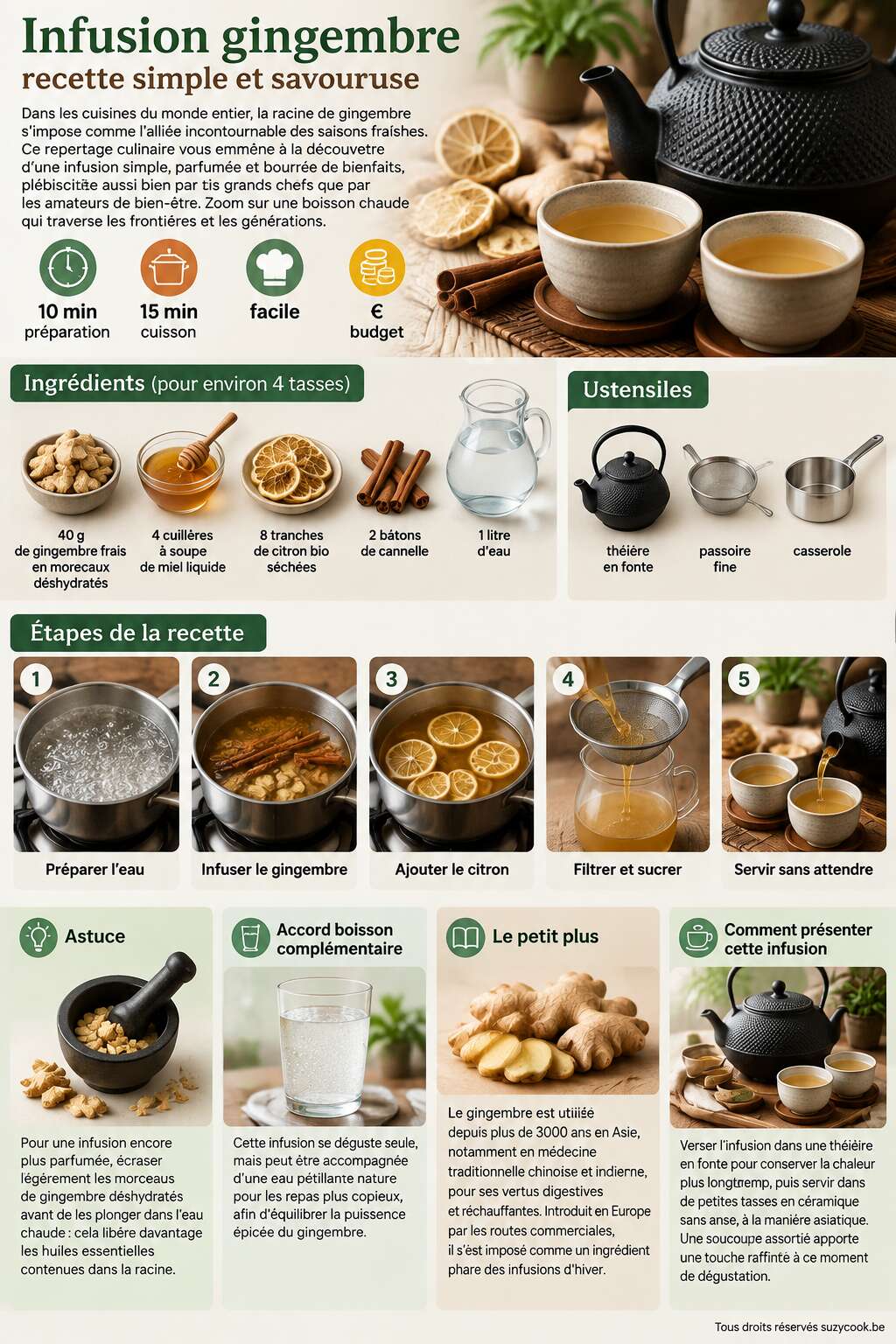Fiche recette Infusion gingembre : recette simple et savoureuse Fiche recette Infusion gingembre : recette simple et savoureuse