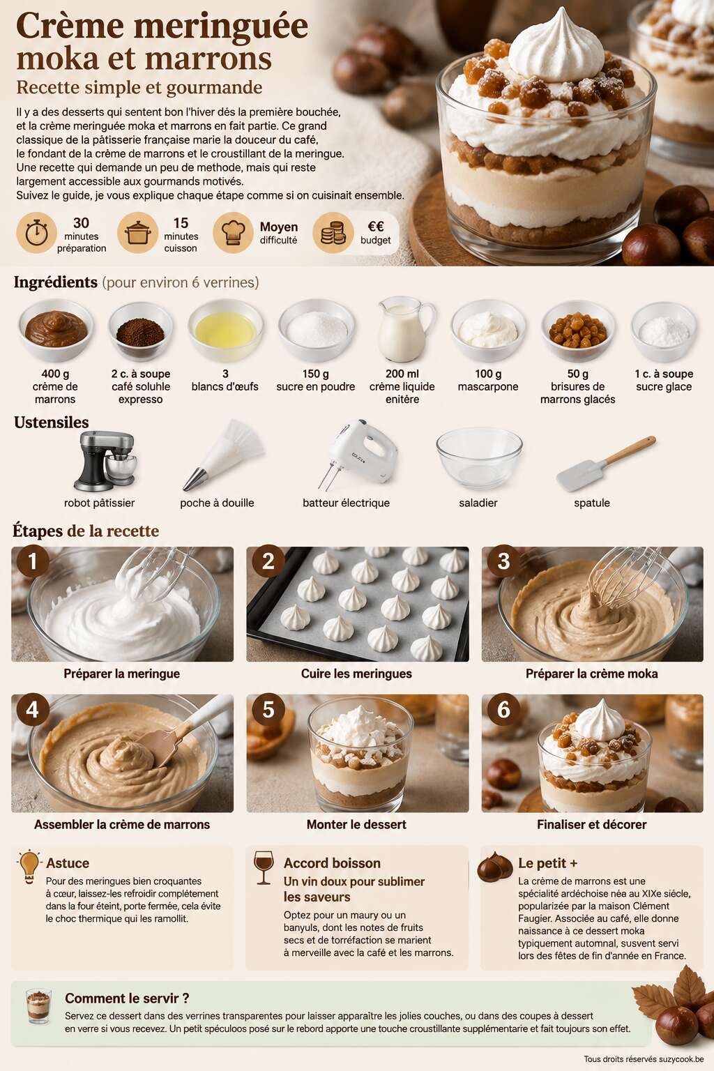 Fiche recette Cr&egrave;me meringu&eacute;e moka et marrons : recette simple et gourmande