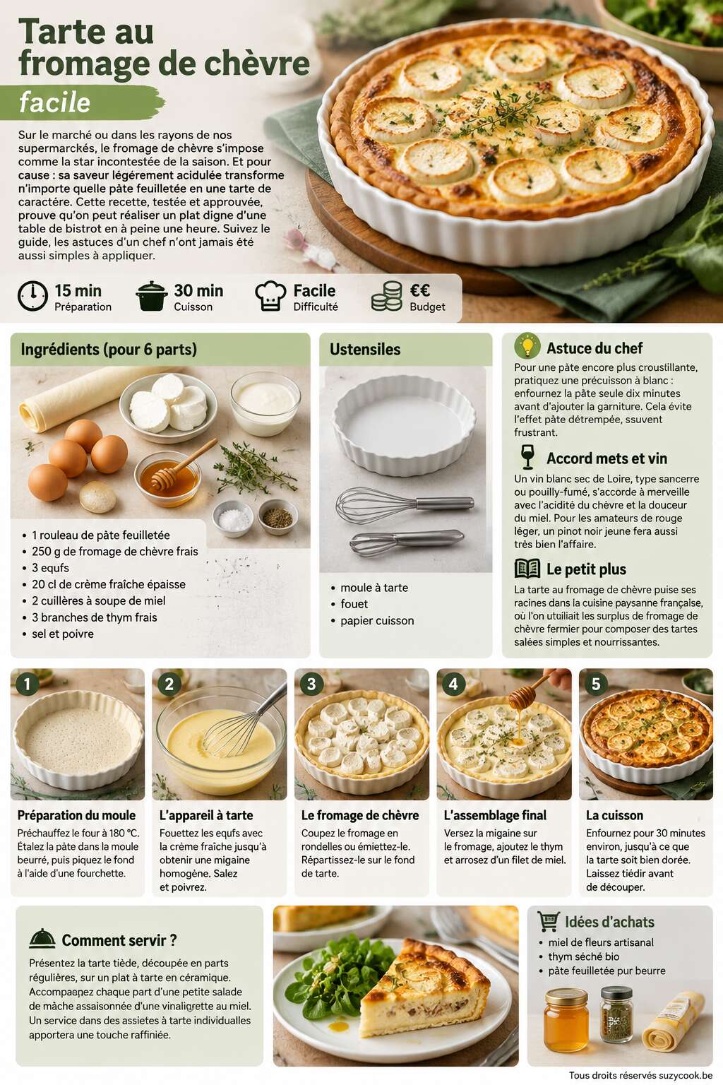 Fiche recette Recette : tarte au fromage de ch&egrave;vre facile