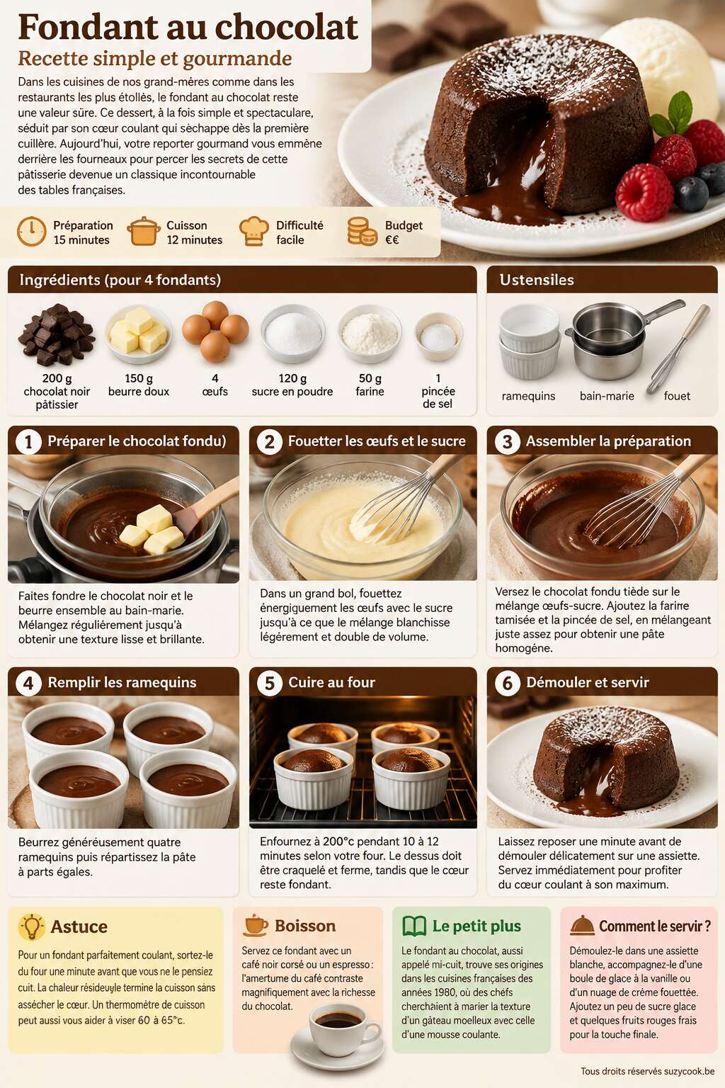Fiche recette Fondant au chocolat : recette simple et gourmande