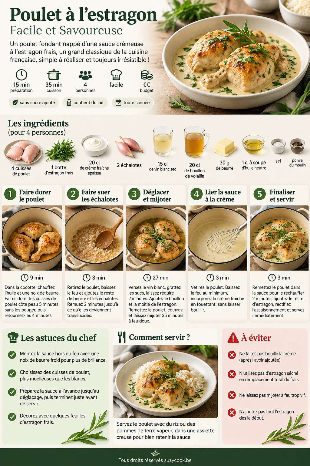 Fiche recette Poulet à l'estragon : recette Facile et Savoureuse Fiche recette Poulet à l'estragon : recette Facile et Savoureuse