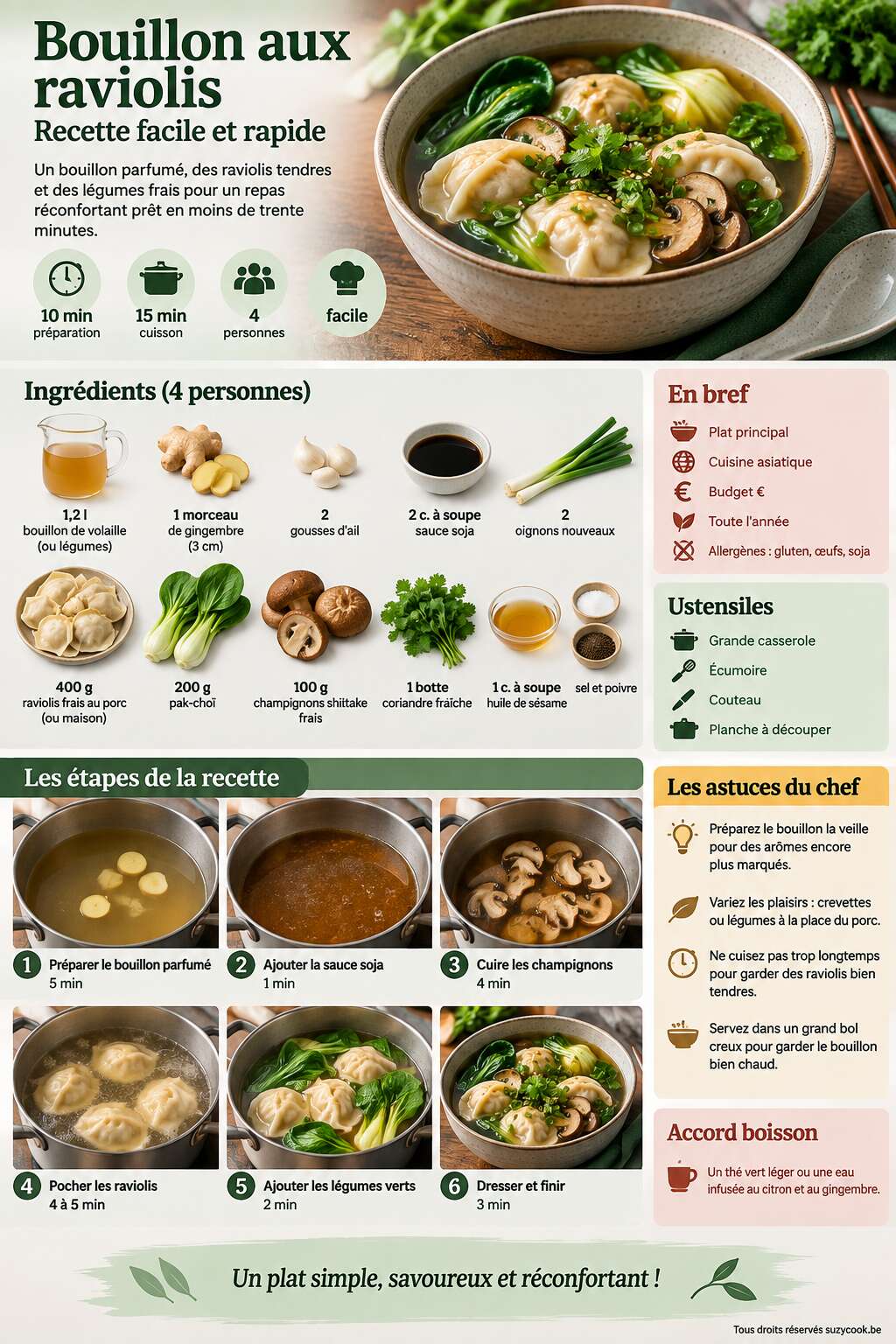 Fiche recette Bouillon aux raviolis : recette facile et rapide