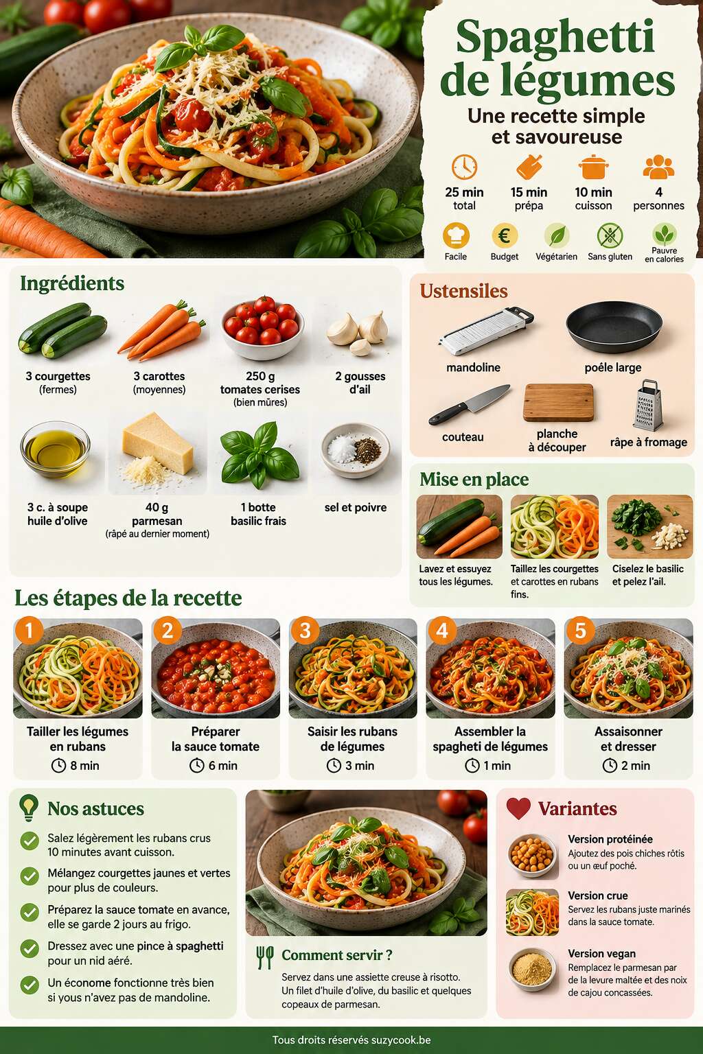 Fiche recette Spaghetti de l&eacute;gumes : une recette simple et savoureuse