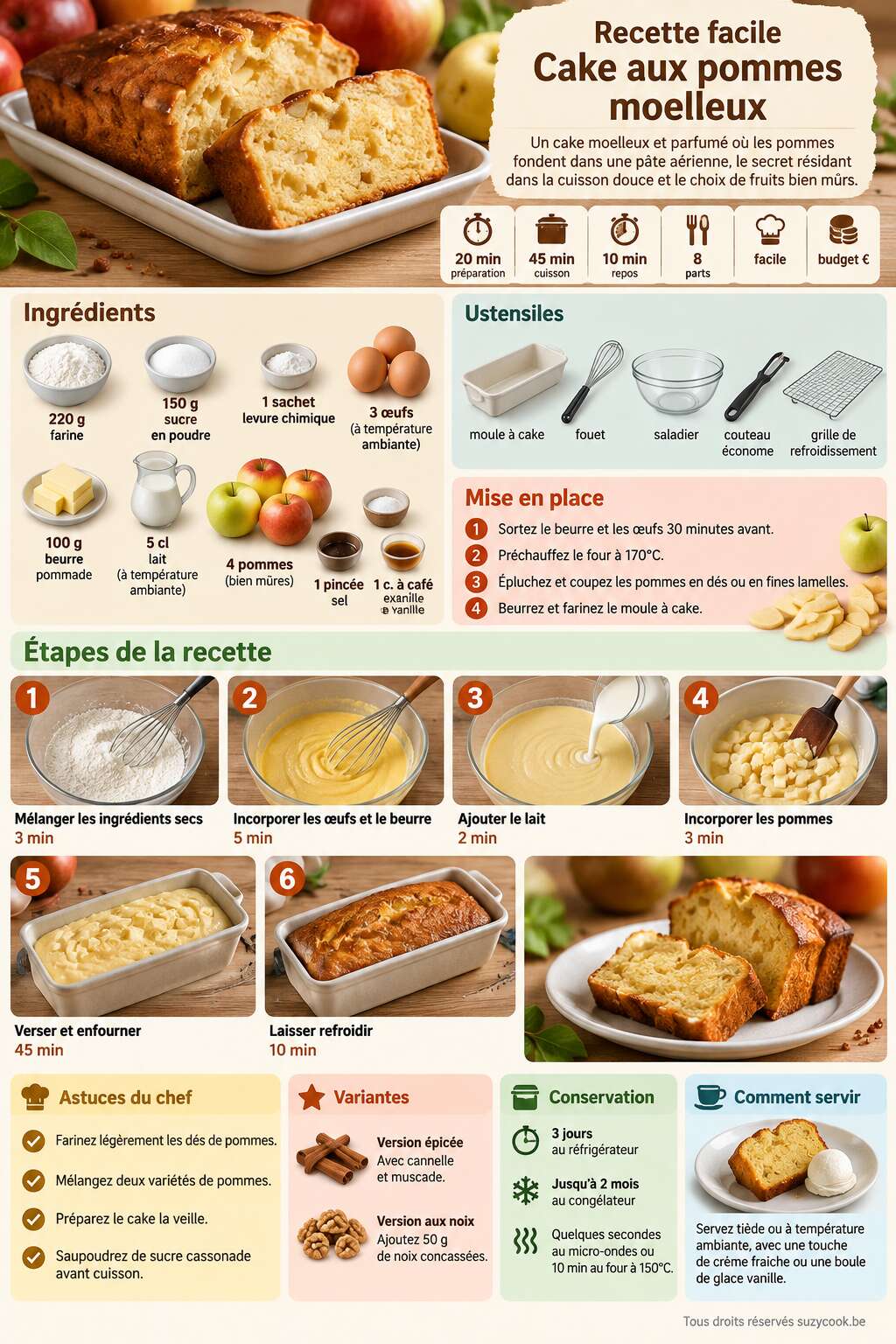 Fiche recette Recette facile : cake aux pommes moelleux
