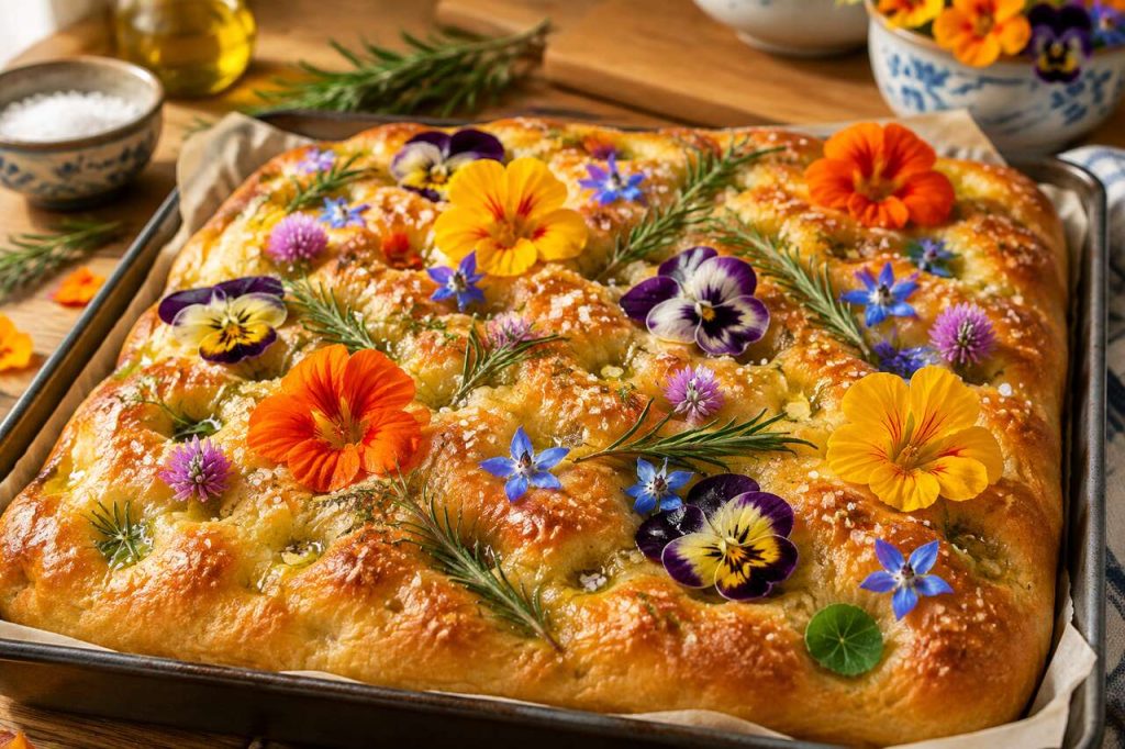 Recette de focaccia aux fleurs : simple et délicieuse