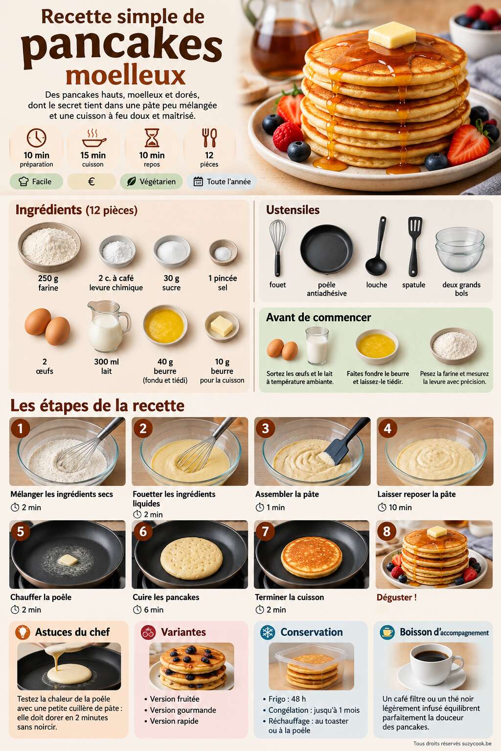 Fiche recette Recette simple de pancakes moelleux