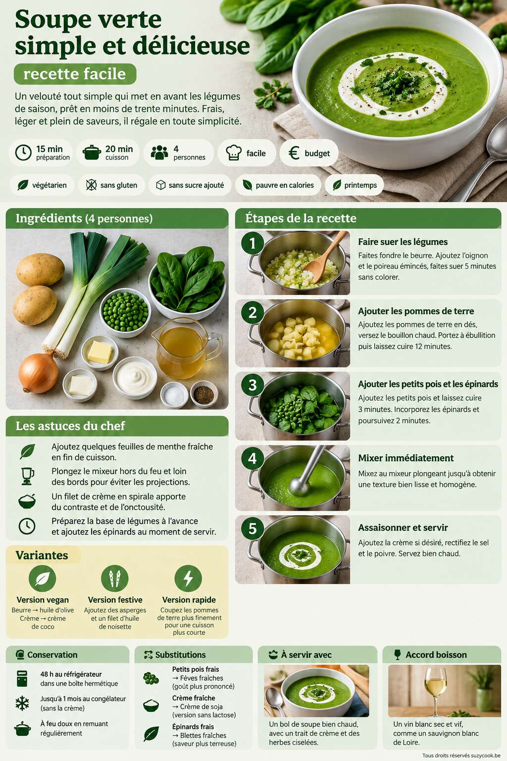 Fiche recette Soupe verte simple et d&eacute;licieuse : recette facile
