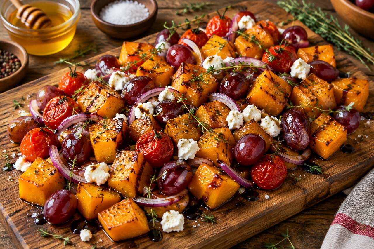 Butternut rôti, tomate, raisins et feta : recette simple et délicieuse