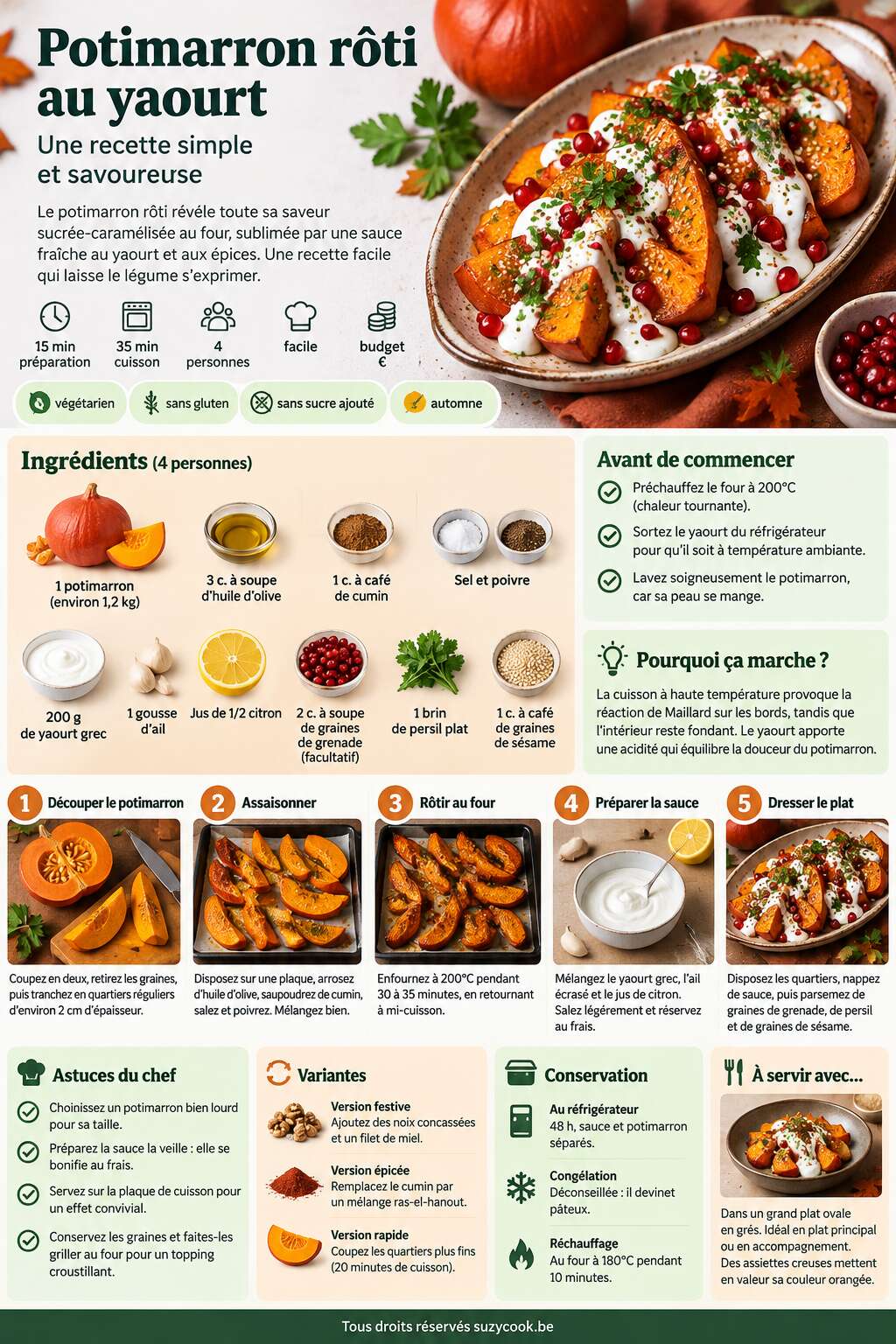 Fiche recette Potimarron r&ocirc;ti au yaourt : recette simple et savoureuse
