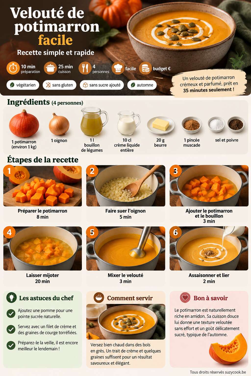 Fiche recette Velout&eacute; de potimarron facile : recette simple et rapide