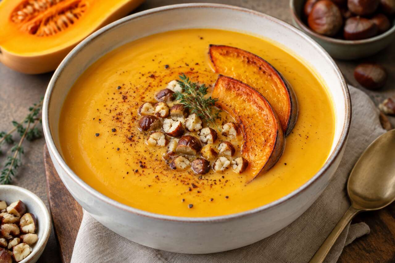 Crème de butternut et châtaignes : recette simple et délicieuse