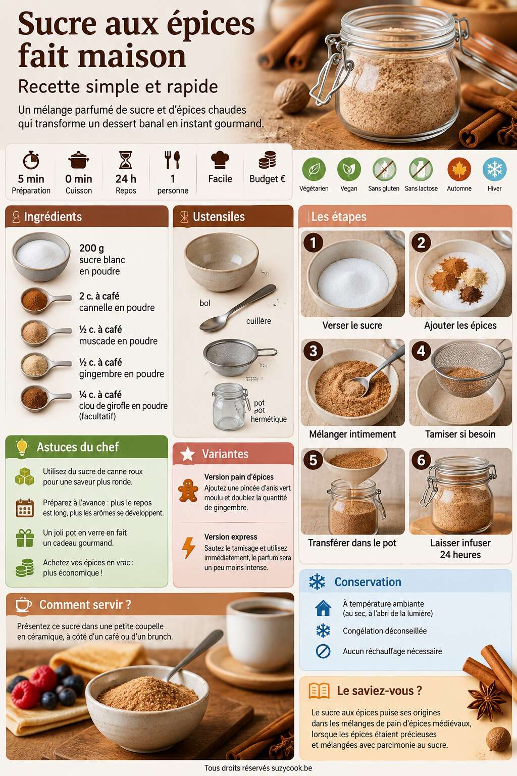 Fiche recette Sucre aux &eacute;pices fait maison : recette simple et rapide