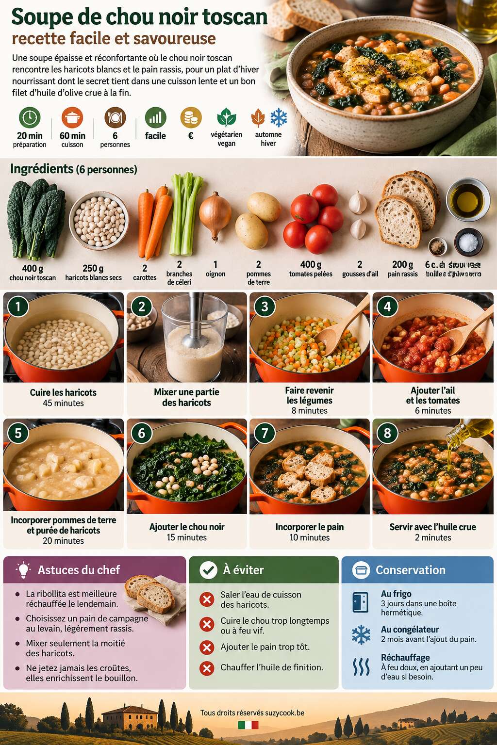 Fiche recette Soupe de chou noir toscan : recette facile et savoureuse