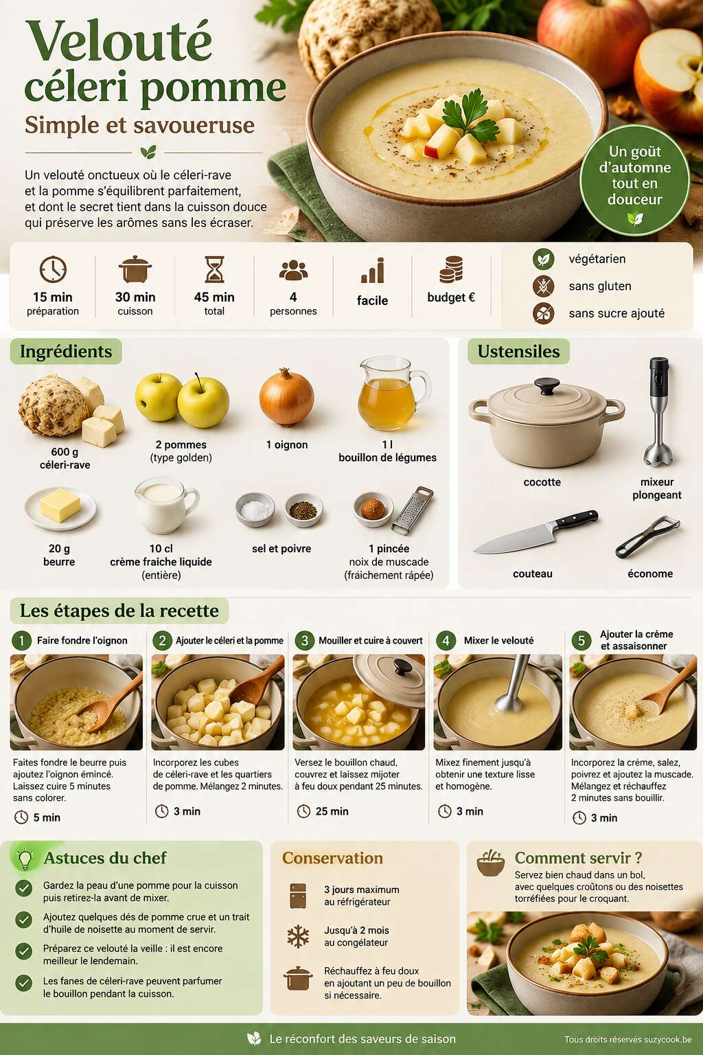Fiche recette Recette de velout&eacute; c&eacute;leri pomme : simple et savoureuse
