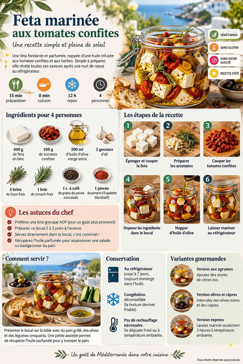 Fiche recette Feta marin&eacute;e aux tomates confites : recette simple